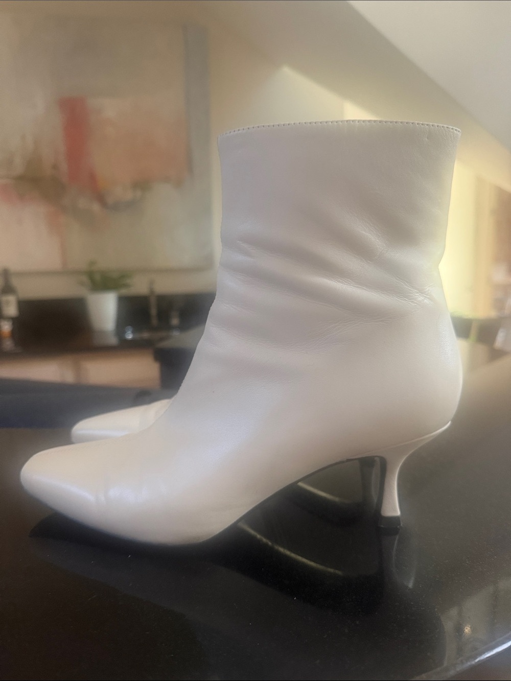 White Pointed-Kitten Heel Ankle Booties - Classic Women's Booties